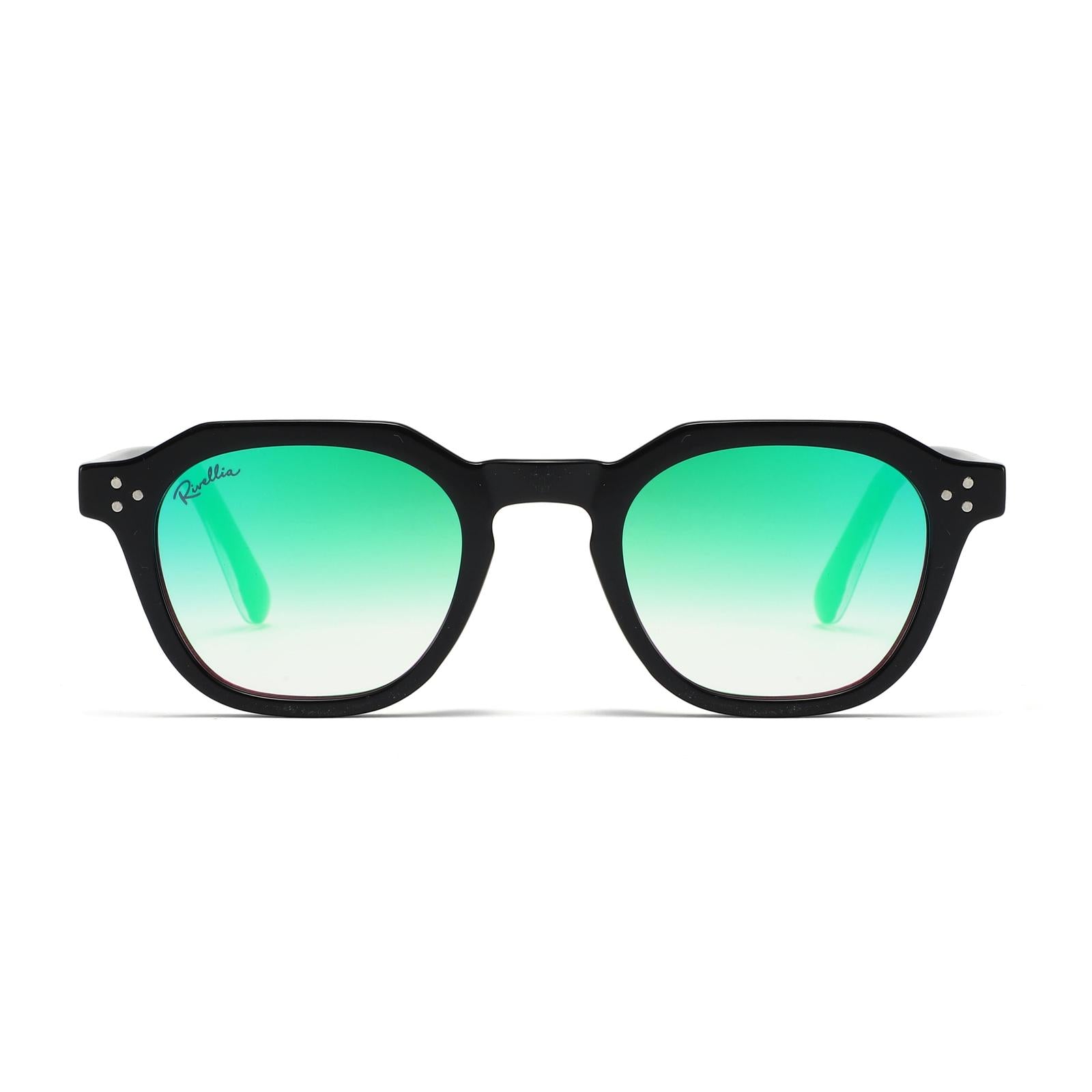 Lunettes de soleil AURA Noir & Miroir Vert - Rivellia®